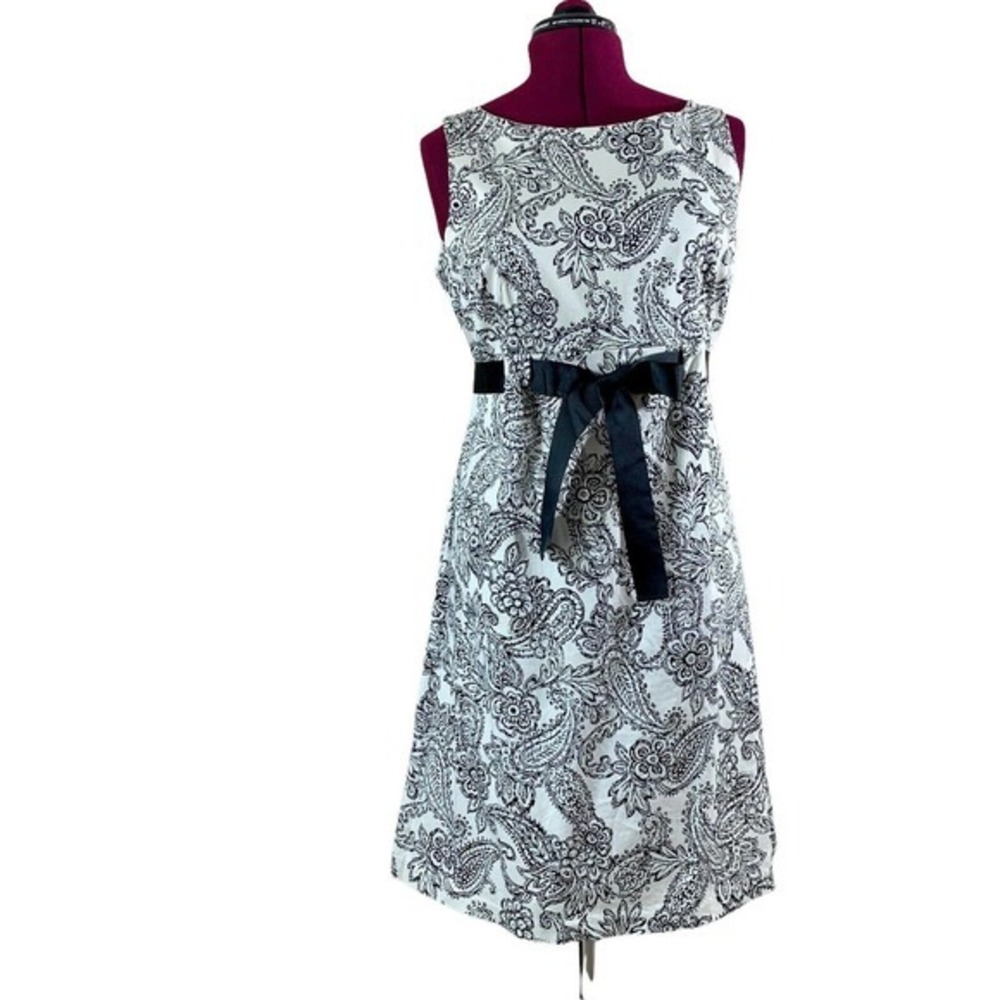 R&K Paisley A-Line Dress Sleeveless Lined Waist Tie Size 16